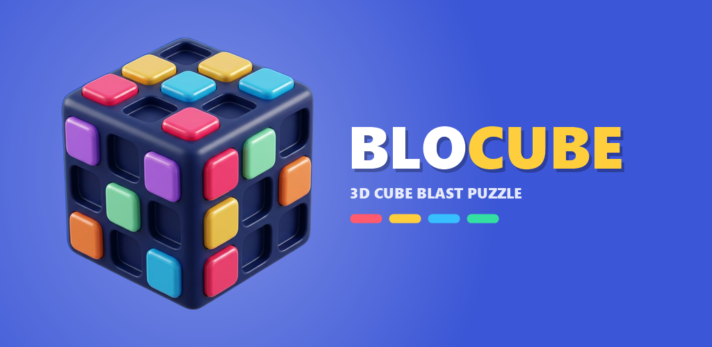 Blocube gameplay: a glowing 3D cube with colored blocks on its faces